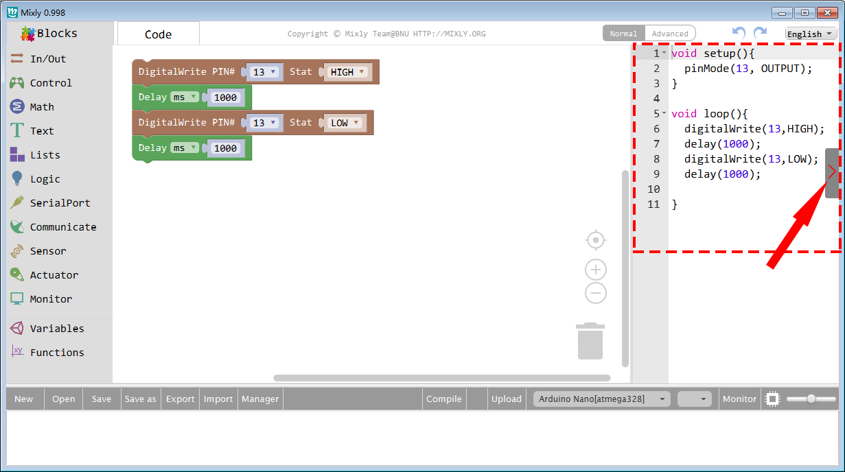 code blocks for arduino