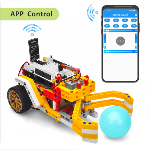 OSOYOOビルディングブロックロボットカーレッスン6：WIFI APP制御ロボットカーとフロントクロー