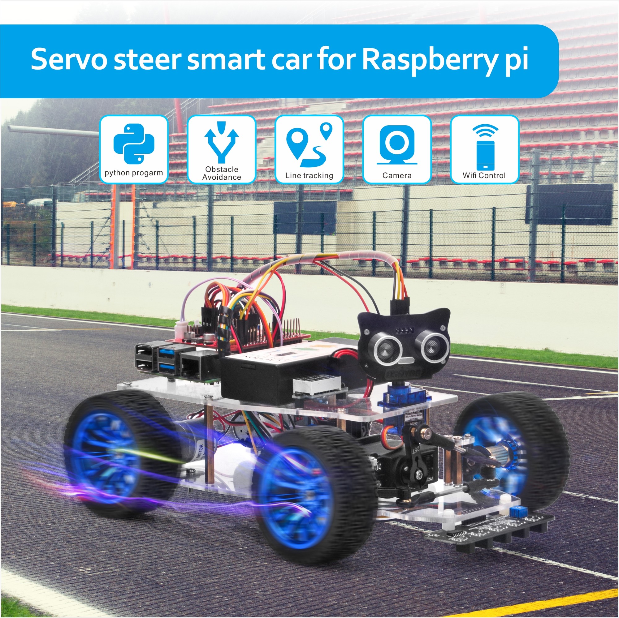 OSOYOO Raspberry Pi サーボステアリング スマートロボットカー
