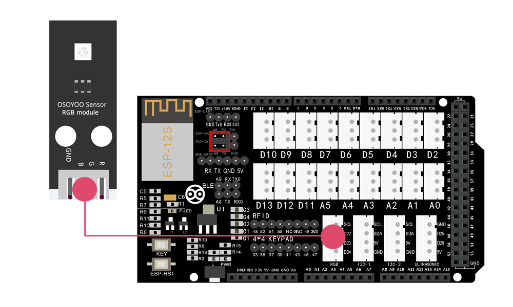 OSOYOO Smart Home IoT UDP Lección 2-7 Luz de ambiente inteligente