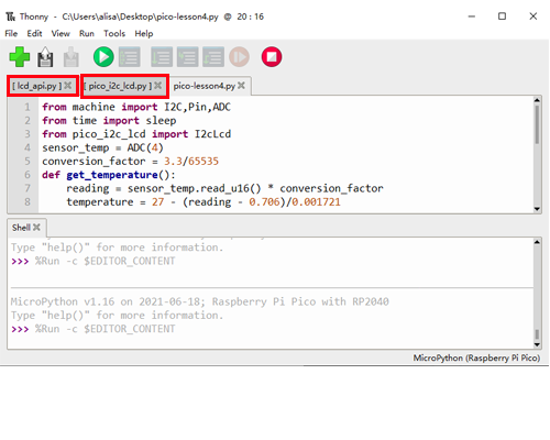 Raspberry Pi Pico Learning Kit Lesson 4 Show Temperature To I2c Lcd 3750