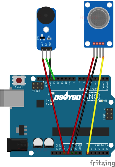 Arduino MQ-2 smoke sensor circuit