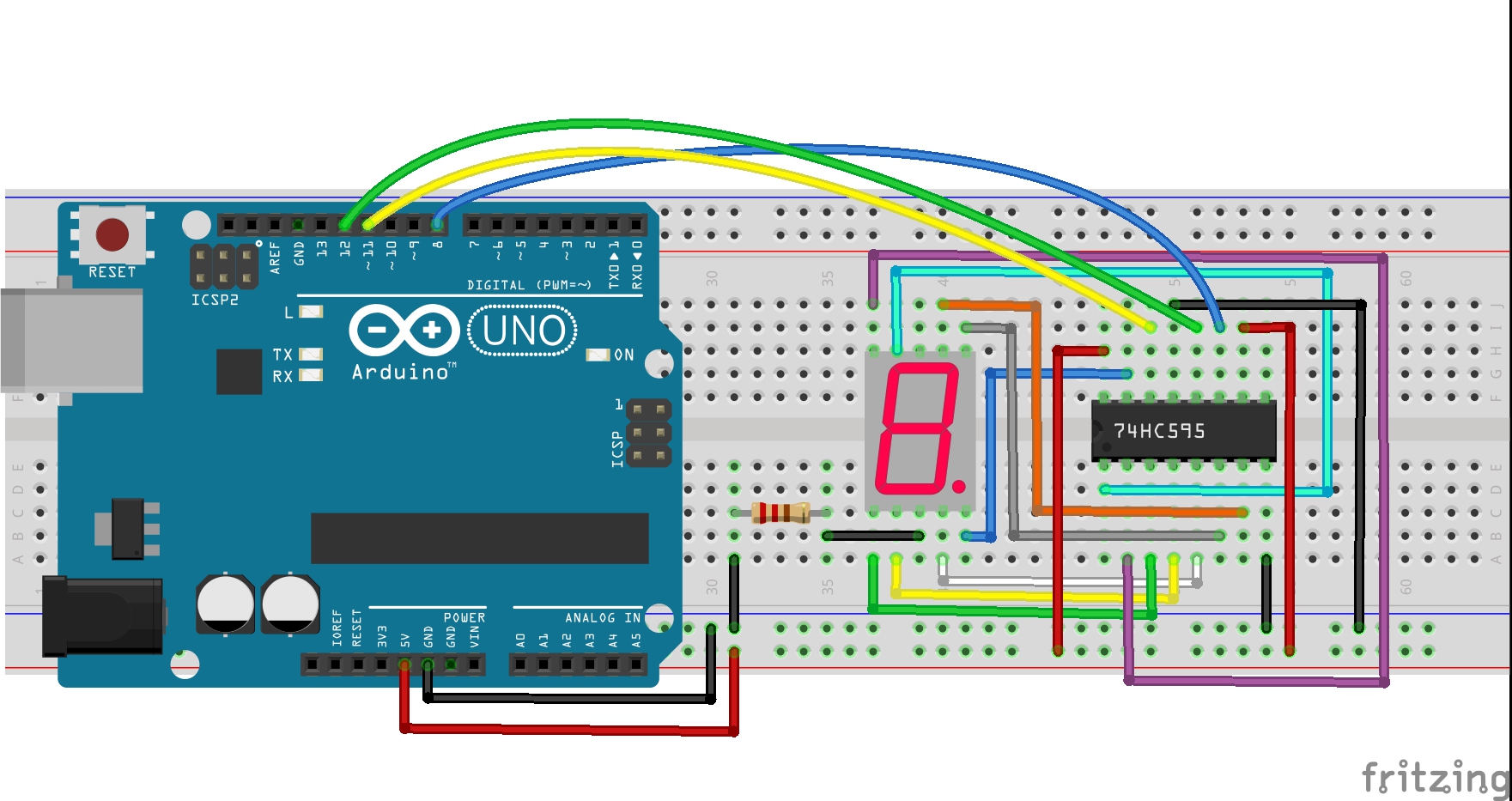 Arduino lesson – 74HC595 with one digit 7-segment led display « osoyoo.com